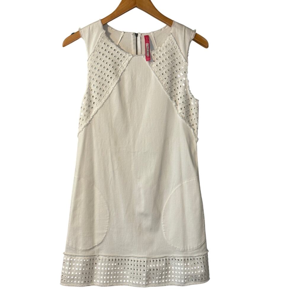 Plenty by Tracy Reese White Stretch Denim Cutout Sleeveless Dress Size Small